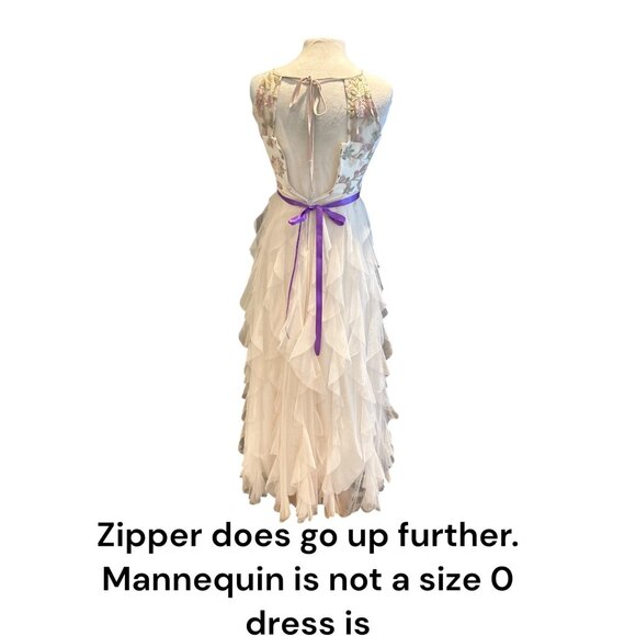 Floral Embroidered Halter Maxi Dress With Ruffled Tulle Skirt & Purple Waist Tie - Picture 9 of 16